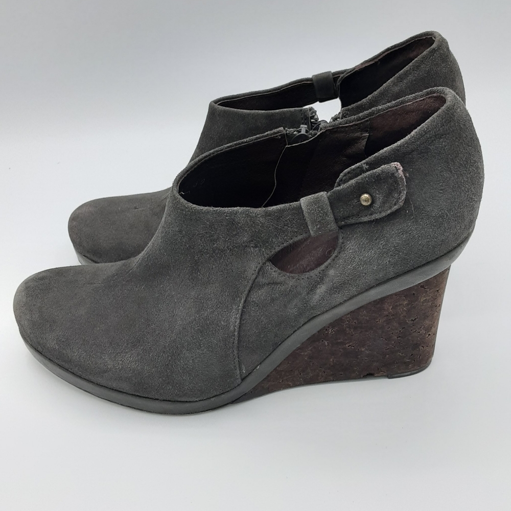 COCLICO Gray Suede Wedge Ankle Booties